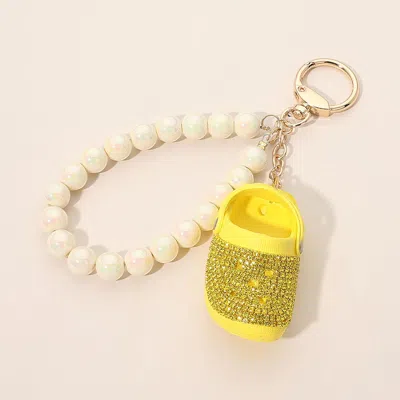 Fashnzfab Bling Studded Clog Shoe Charm Pearl Beaded Wristlet Strap Bag Charm Keychain In Green