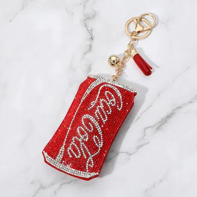 Fashnzfab Bling Studded Cola Coke Can Tassel Keychain Bag Charm In Red