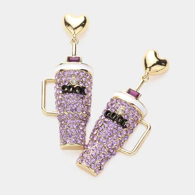 Fashnzfab Bling Studded Cool Tumbler Dangle Earrings - Gold, Lavender In Purple