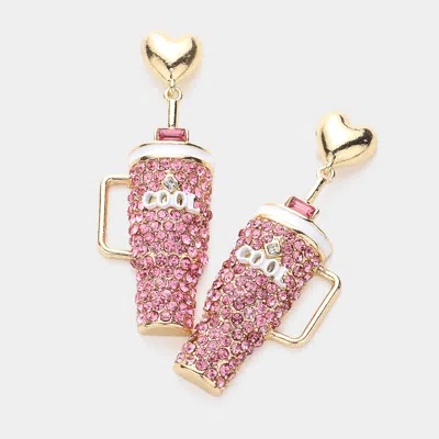 Fashnzfab Bling Studded Cool Tumbler Dangle Earrings - Gold, Pink In Multi