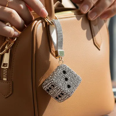 Fashnzfab Bling Studded Cube Dice Bag Charm Keychain In Multi