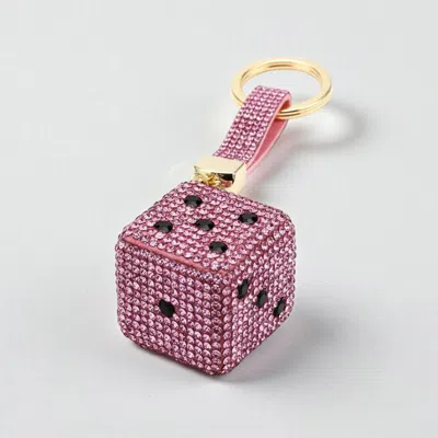Fashnzfab Bling Studded Cube Dice Bag Charm Keychain In Pink