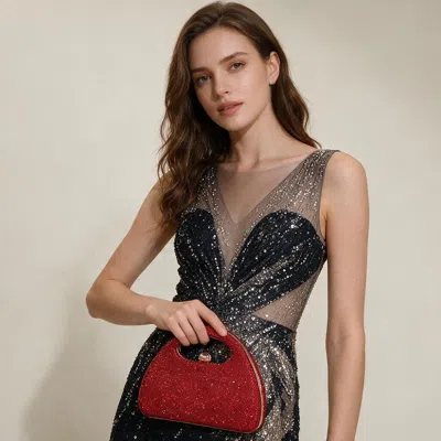 Fashnzfab Bling Studded Cutout Top Handle Clutch Crossbody Evening Bag In Red