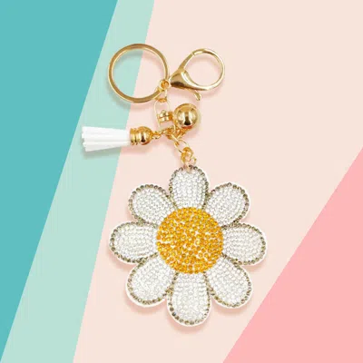 Fashnzfab Bling Studded Daisy Tassel Keychain In White