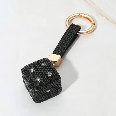 Fashnzfab Bling Studded Dice Keychain / Bag Charm In Black