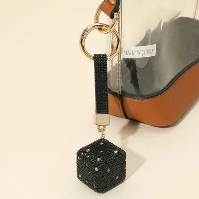 Fashnzfab Bling Studded Dice Keychain / Bag Charm In Black
