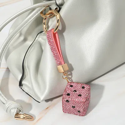 Fashnzfab Bling Studded Dice Keychain / Bag Charm In Pink