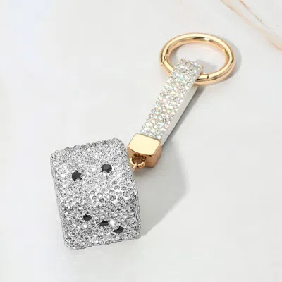 Fashnzfab Bling Studded Dice Keychain / Bag Charm In White