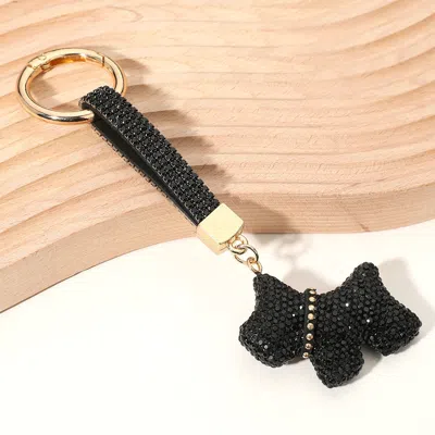 Fashnzfab Bling Studded Dog Dangle Keychain / Bag Charm In Black