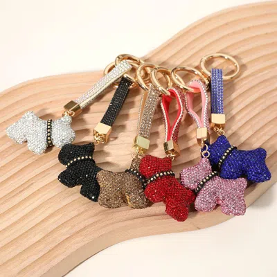 Fashnzfab Bling Studded Dog Dangle Keychain / Bag Charm In Blue