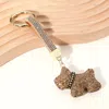 Fashnzfab Bling Studded Dog Dangle Keychain / Bag Charm In Brown