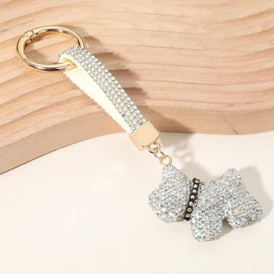 Fashnzfab Bling Studded Dog Dangle Keychain / Bag Charm In Multi