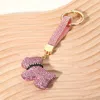 Fashnzfab Bling Studded Dog Dangle Keychain / Bag Charm In Pink