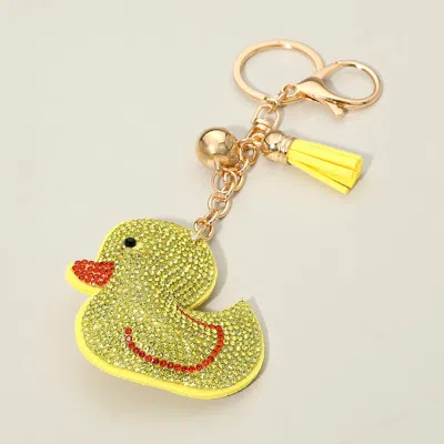 Fashnzfab Bling Studded Duck Tassel Keychain Bag Charm In Gold