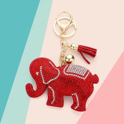 Fashnzfab Bling Studded Elephant Tassel Keychain In Red