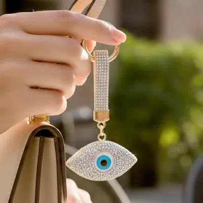 Fashnzfab Bling Studded Evil Eye Bag Charm Keychain In Multi