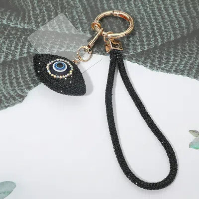 Fashnzfab Bling Studded Evil Eye Charm Keychain Bag Charm Phone Holder In Black
