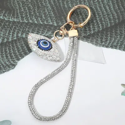 Fashnzfab Bling Studded Evil Eye Charm Keychain Bag Charm Phone Holder In Multi