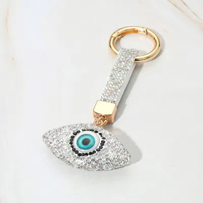 Fashnzfab Bling Studded Evil Eye Keychain / Bag Charm In Gray