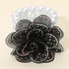 Fashnzfab Bling Studded Fabric Flower Statement Faux Pearl Beaded Stretch Bracelet Ab, Black, White In Multi