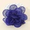 Fashnzfab Bling Studded Fabric Flower Statement Faux Pearl Beaded Stretch Bracelet Royal Blue, White In Blue