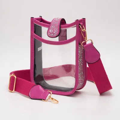 Fashnzfab Bling Studded Faux Leather Transparent Mini Crossbody Bag In Pink
