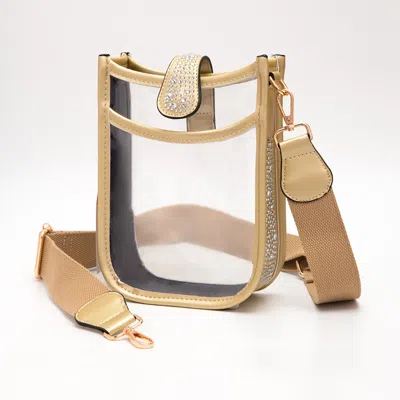 Fashnzfab Bling Studded Faux Leather Transparent Mini Crossbody Bag In Sand