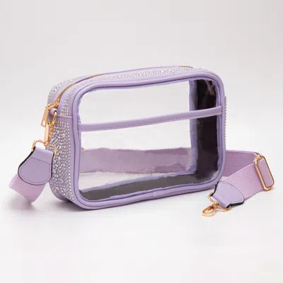 Fashnzfab Bling Studded Faux Leather Transparent Rectangle Crossbody Bag In Purple