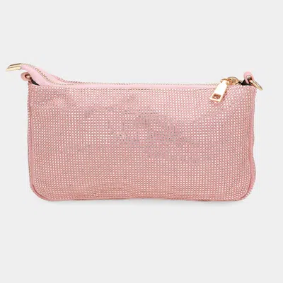 Fashnzfab Bling Studded Flat Crossbody Bag In Pink