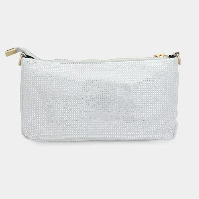 Fashnzfab Bling Studded Flat Crossbody Bag In Silver