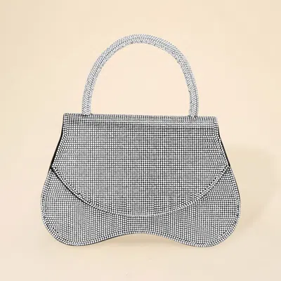 Fashnzfab Bling Studded Flat Top Handle Flap Evening Bag / Crossbody Bag In Blue