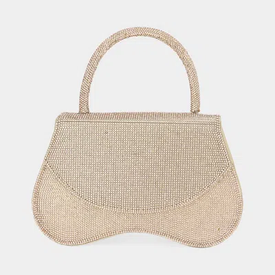 Fashnzfab Bling Studded Flat Top Handle Flap Evening Bag / Crossbody Bag In Sand