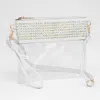 Fashnzfab Bling Studded Flat Transparent Crossbody Bag With Wristlet In Multi