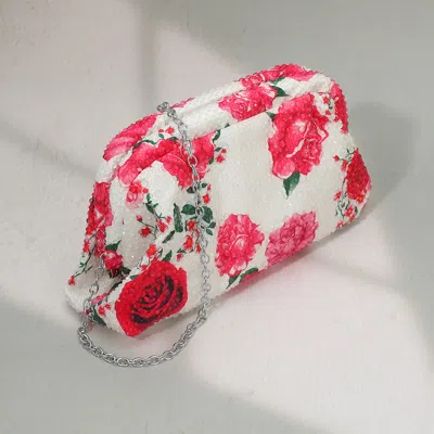 Fashnzfab Bling Studded Floral Pattern Evening Clutch Bag / Crossbody Bag In Silver
