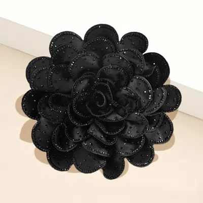 Fashnzfab Bling Studded Flower Brooch / Hair Clip In Black