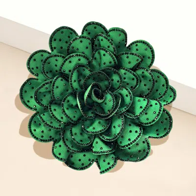 Fashnzfab Bling Studded Flower Brooch / Hair Clip In Green