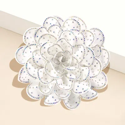 Fashnzfab Bling Studded Flower Brooch Hair Clip In White