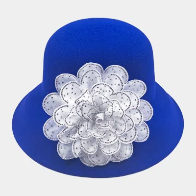 Fashnzfab Bling Studded Flower Felt Wedding Jazz Church Bucket Hat In Blue