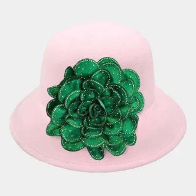 Fashnzfab Bling Studded Flower Felt Wedding Jazz Church Bucket Hat In Green