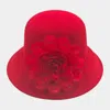 Fashnzfab Bling Studded Flower Felt Wedding Jazz Church Bucket Hat In Red