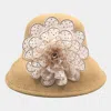 Fashnzfab Bling Studded Flower Felt Wedding Jazz Church Bucket Hat In Brown