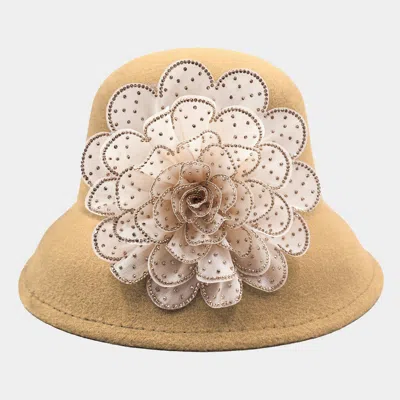 Fashnzfab Bling Studded Flower Felt Wedding Jazz Church Bucket Hat In Brown