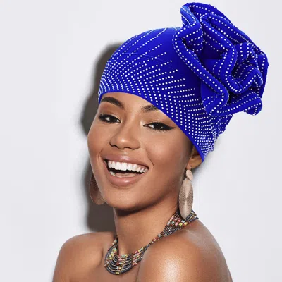 Fashnzfab Bling Studded Flower Pointed Turban Hat In Blue