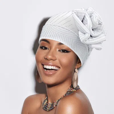 Fashnzfab Bling Studded Flower Pointed Turban Hat In White