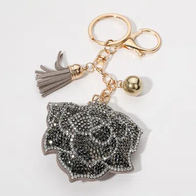 Fashnzfab Bling Studded Flower Tassel Keychain In Black