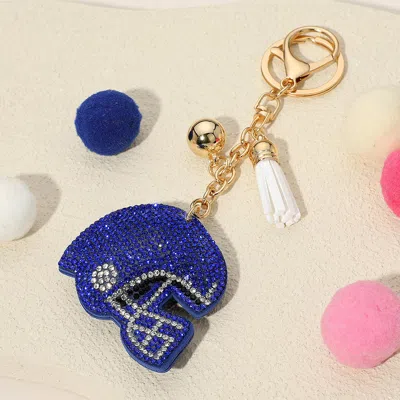 Fashnzfab Bling Studded Football Helmet Keychain / Bag Charm In Blue