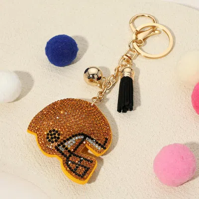 Fashnzfab Bling Studded Football Helmet Keychain / Bag Charm In Gold