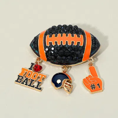 Fashnzfab Bling Studded Football Pin Brooch In Black
