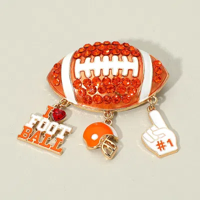 Fashnzfab Bling Studded Football Pin Brooch In Orange