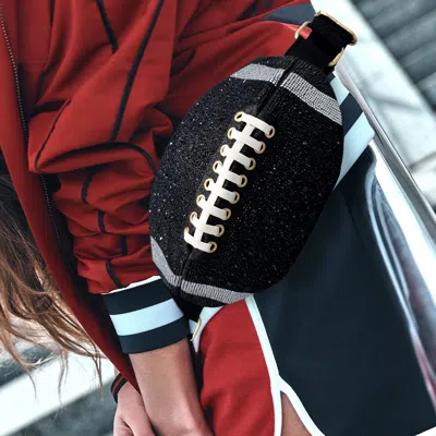 Fashnzfab Bling Studded Game Day Football Shape Fanny Pack / Sling Bag In Black
